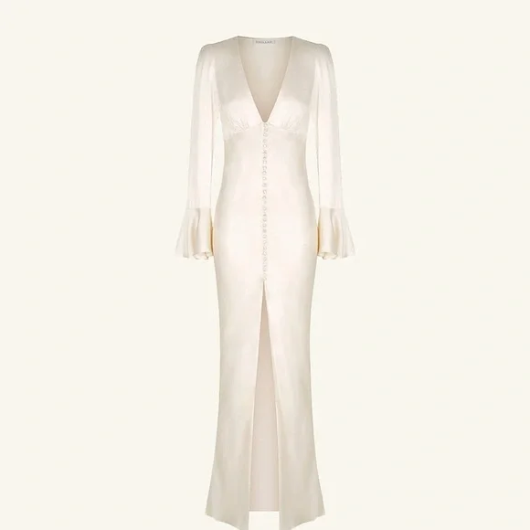 NWT Shona Joy La Lune Frill Cuff Bias Midi Dress in Cream size 8 - Picture 5 of 11